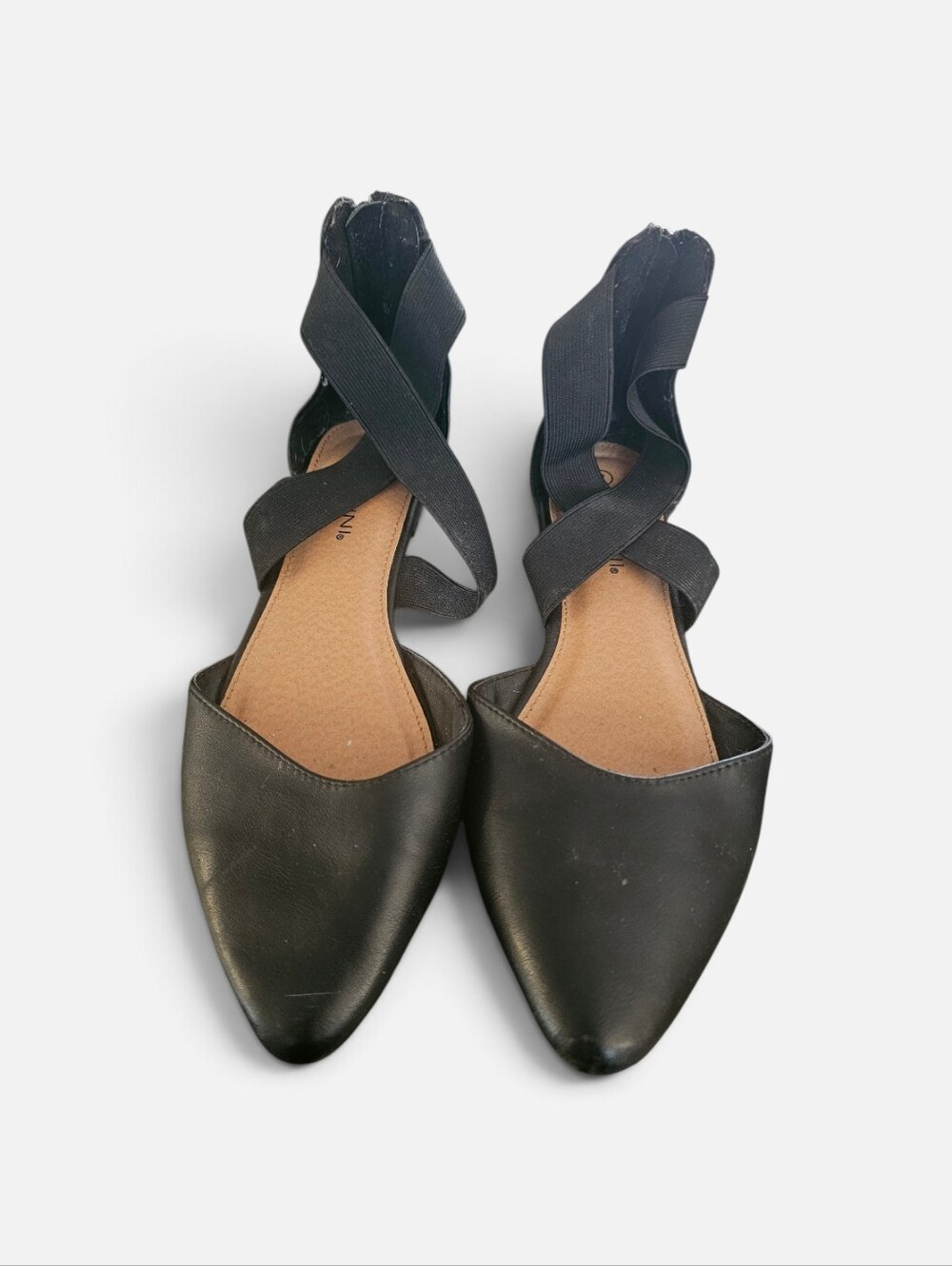 Massini Black Pointed Toe Ankle Wrap Flats